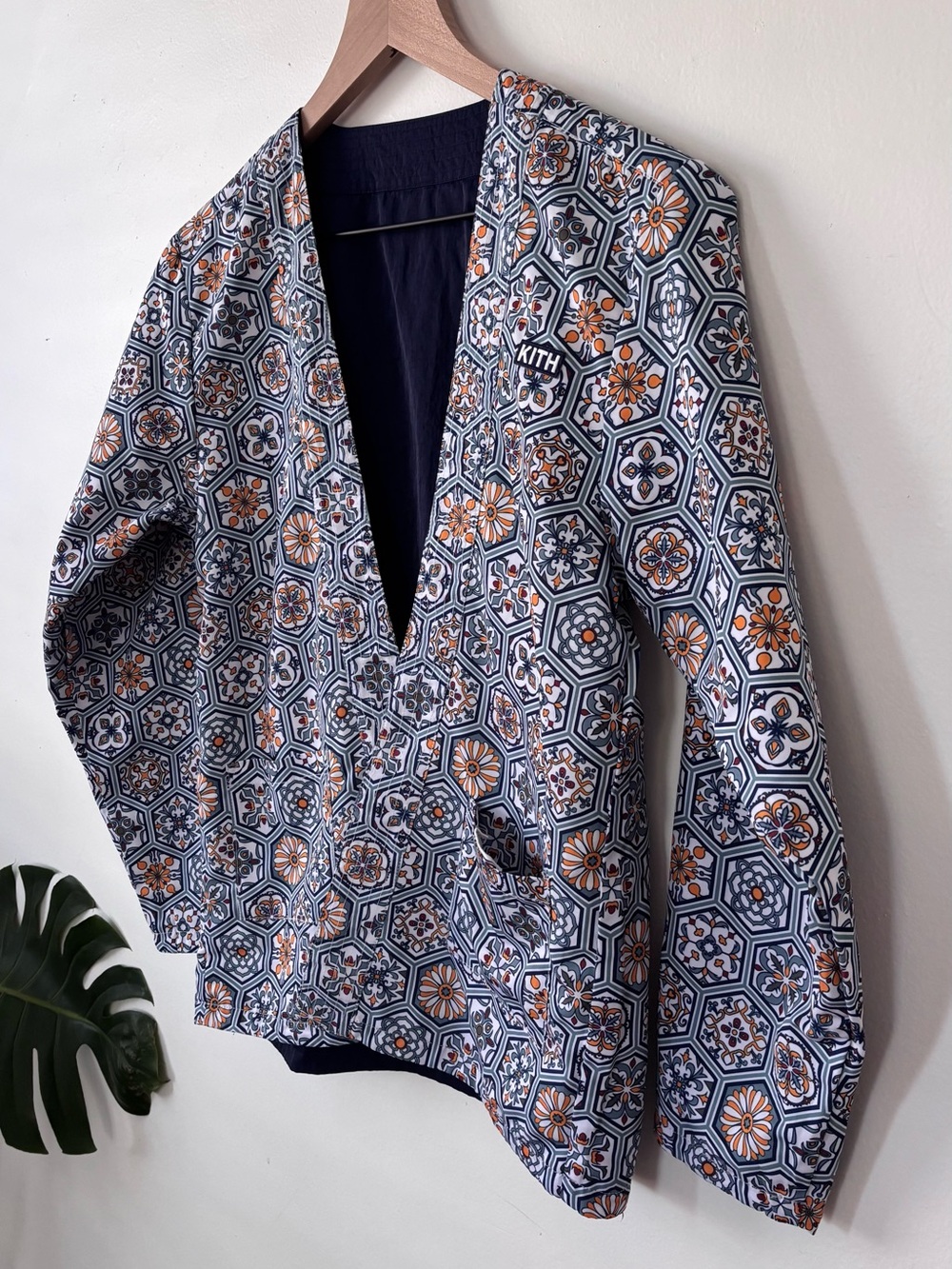 KITH kids's Hex Floral Pattern reversible jacket - Navy & Orange